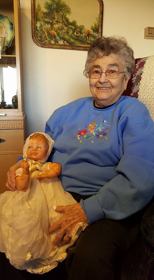 Mom with doll she had as child